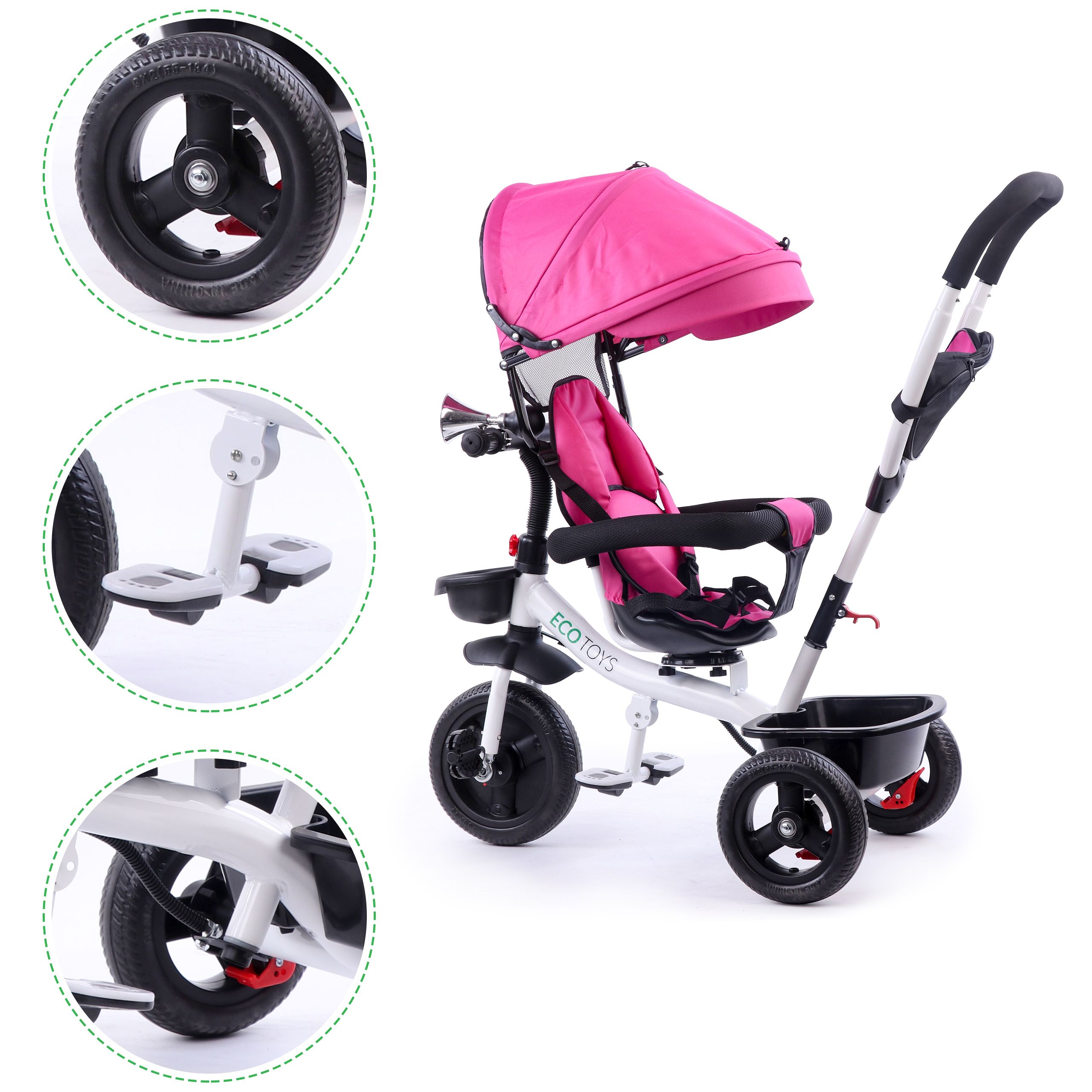 Rower trójkołowy wózek obracane siedzisko Pink Ecotoys