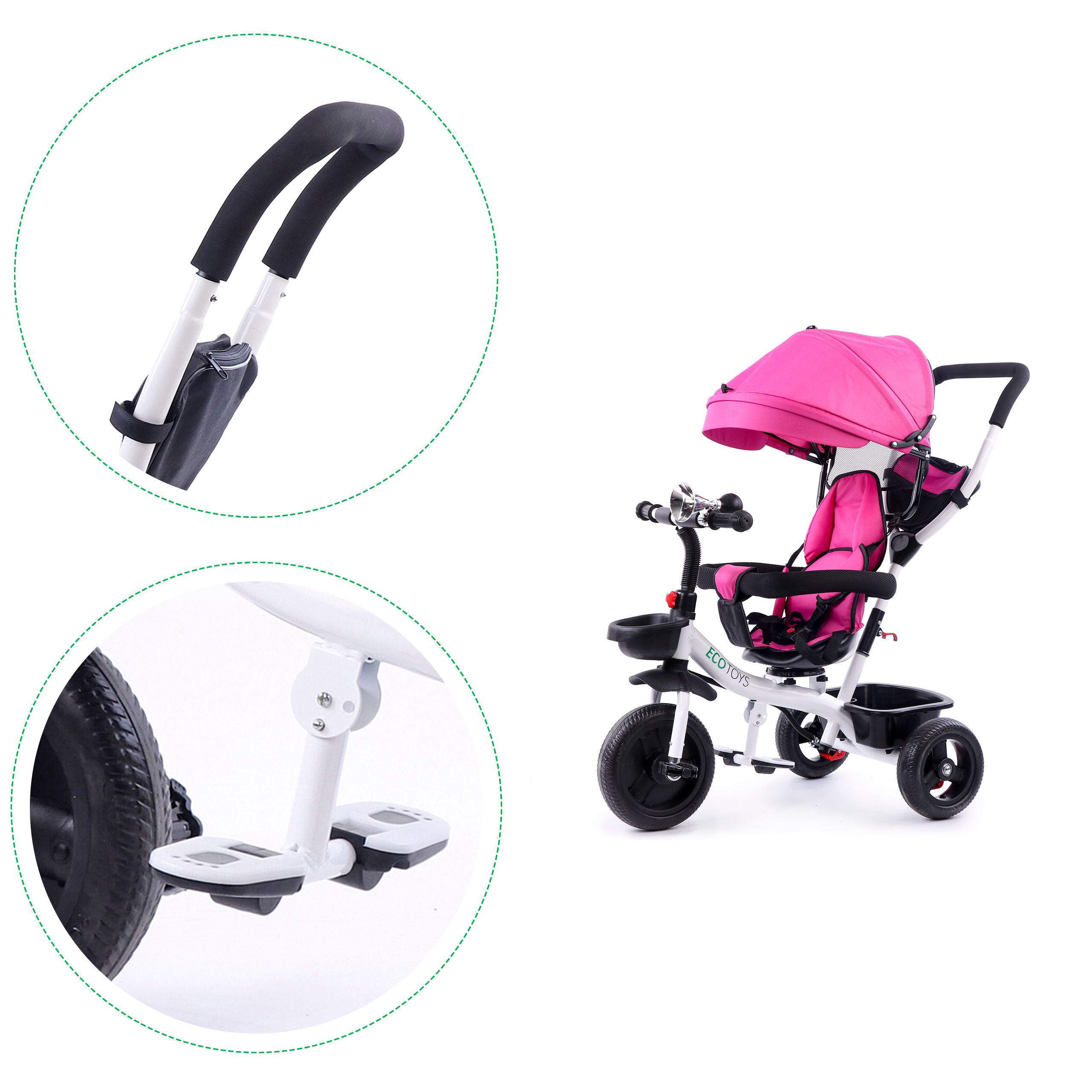 Rower trójkołowy wózek obracane siedzisko Pink Ecotoys