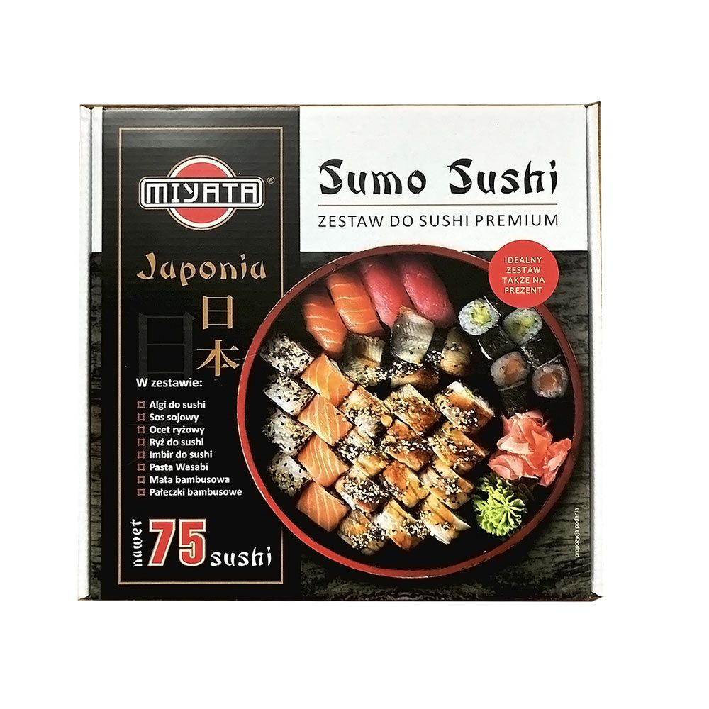 Sumo Sushi Set | Podstawowy Zestaw Produktów do Sushi [Algi Nori | Sos Sojowy | Ocet Ryżowy | Imbir Marynowany | Pasta Wasabi | Mata Bambusowa | Pałeczki] Miyata
