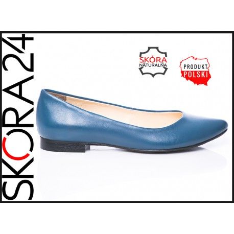 D521 Niebieskie baleriny skórzane w szpic damskie SERWIN 41