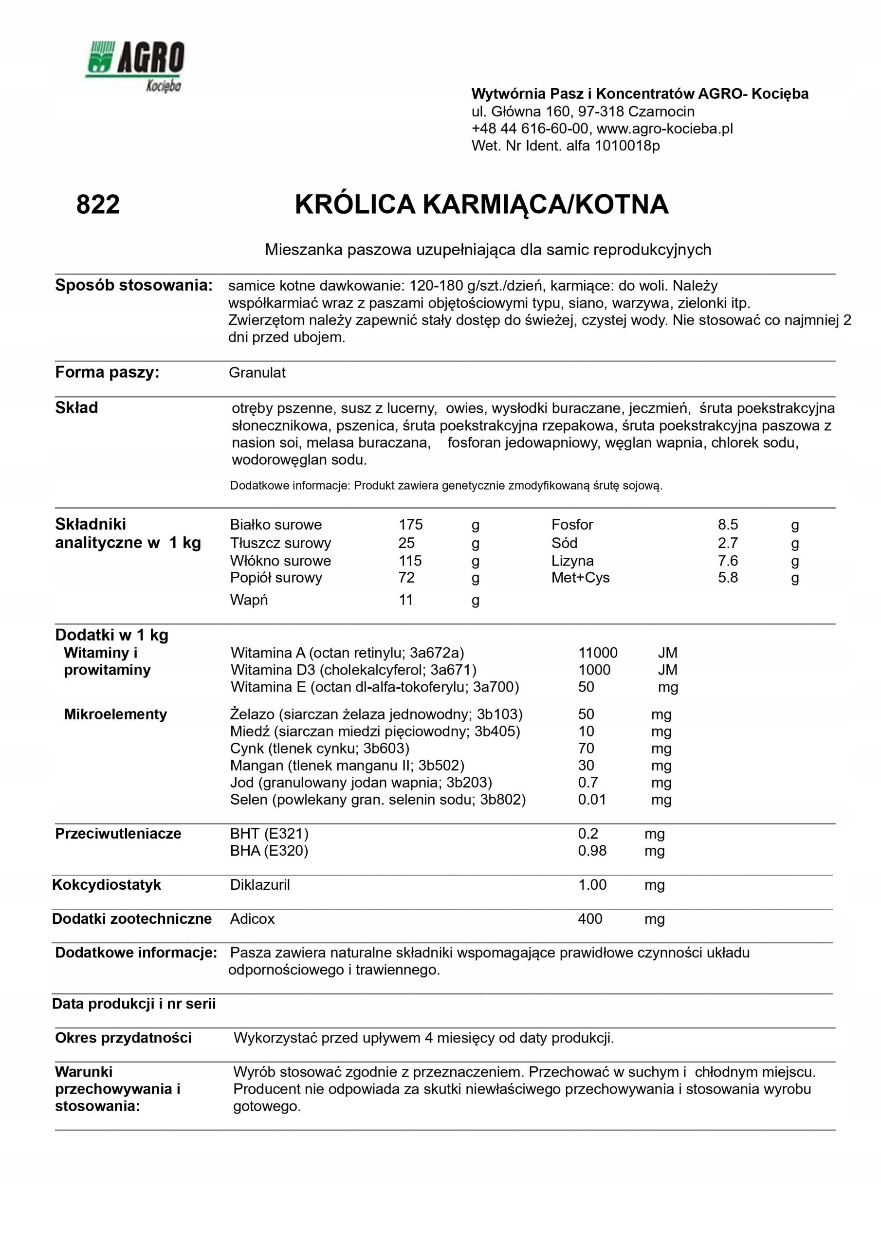 Pasza Karma Królik - Królica Karmiąca / Kotna 25kg