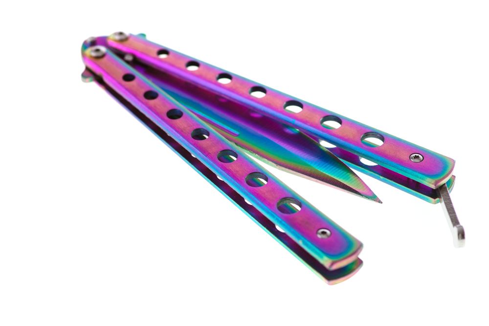 NÓŻ MOTYLEK TĘCZOWY NÓŻ MOTYLKOWY RAINBOW FADE