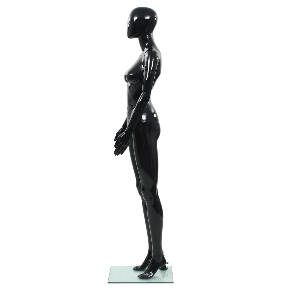 Manekin damski ze szklaną podstawą, czarny, błyszczący, 175 cm
