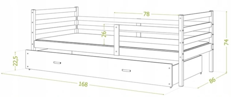 Łóżko JACEK P 160x80materac + szuflada - drewniane