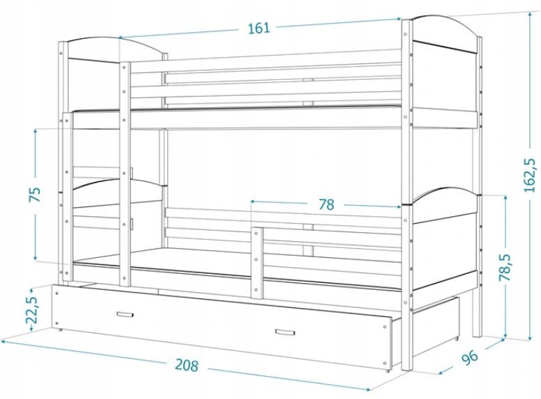 Łóżko piętrowe MATEUSZ 200x90  szuflada + materace