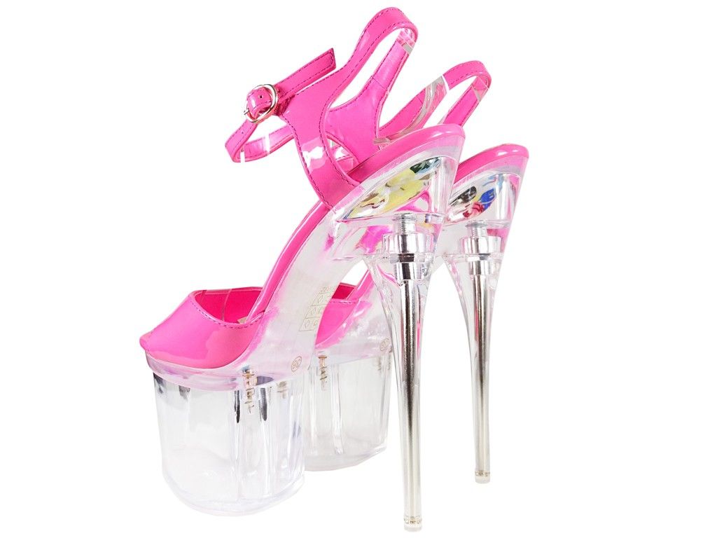 Różowe szpilki szklanki buty erotyczne 38