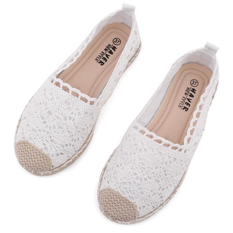 BUTY DAMSKIE ESPADRYLE KORONKOWE TENISÓWKI LEKKIE WSUWANE  białe 3 Hieronimo 41 Biały