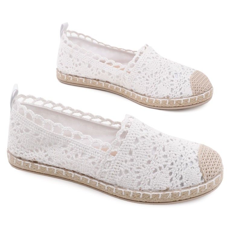 BUTY DAMSKIE ESPADRYLE KORONKOWE TENISÓWKI LEKKIE WSUWANE  białe 3 Hieronimo 41 Biały