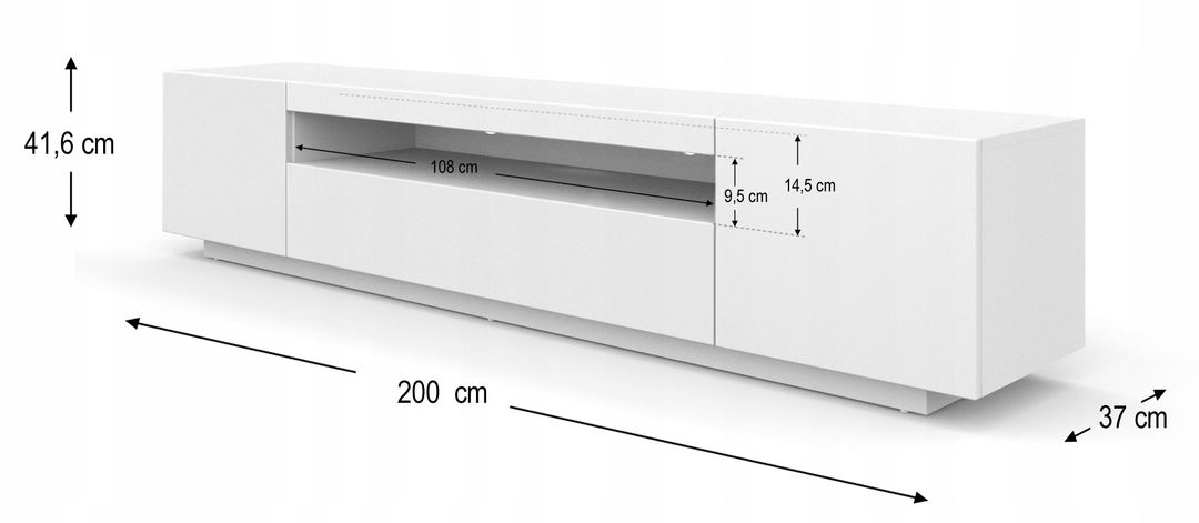Szafka RTV 200 cm stojąca biały mat