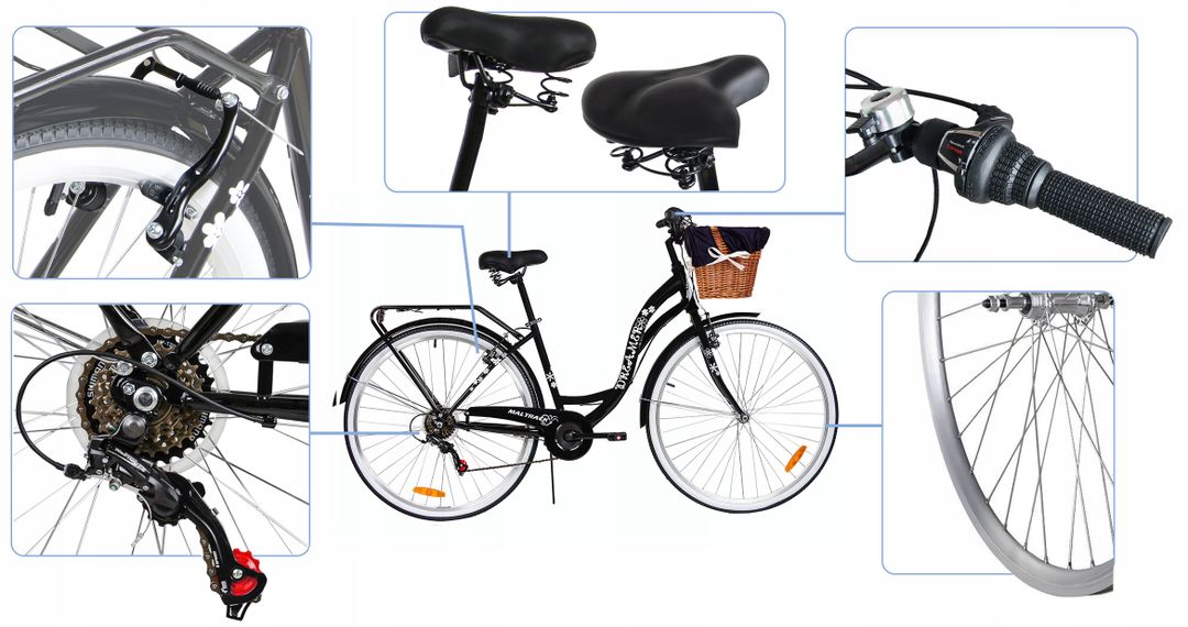 Rower Miejski MalTrack Citybike Dreamer 6-speed Black 28" + Koszyk