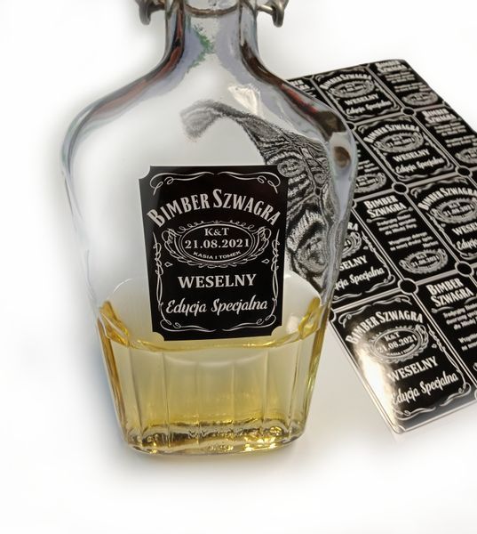 Arkusz etykiet ze spersonalizowaną treścią BIMBER na butelki wesele