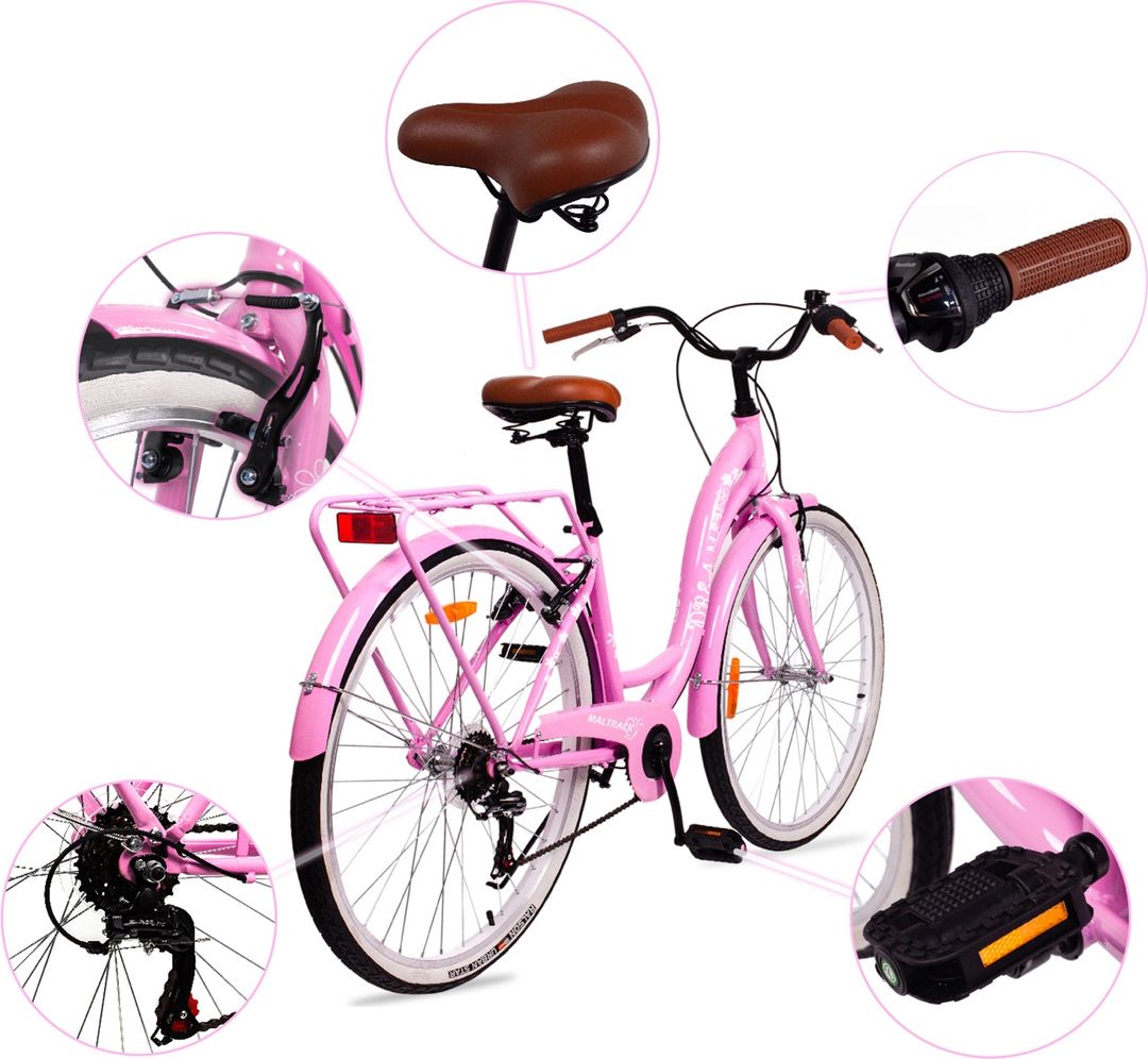 Rower Miejski MalTrack Citybike Dreamer 6-speed MILK PINK 28" + Koszyk