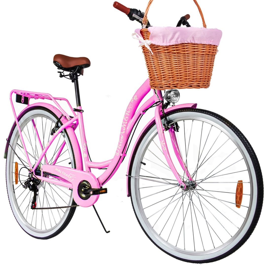 Rower Miejski MalTrack Citybike Dreamer 6-speed MILK PINK 28" + Koszyk