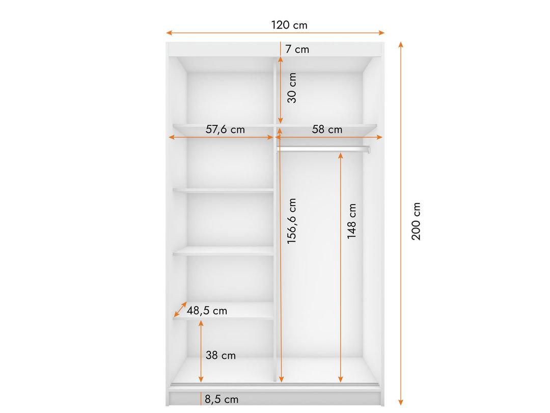 Szafa Przesuwna dwudrzwiowa NEOMI 06 drążek, półki 120 cm CB