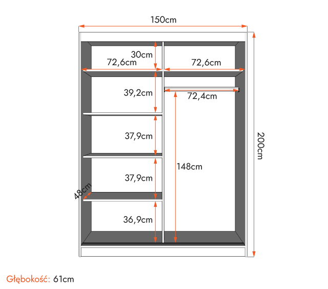 Zestaw Szafa Dwudrzwiowa Vista 05 150 cm lustro i komoda szuflady Biały