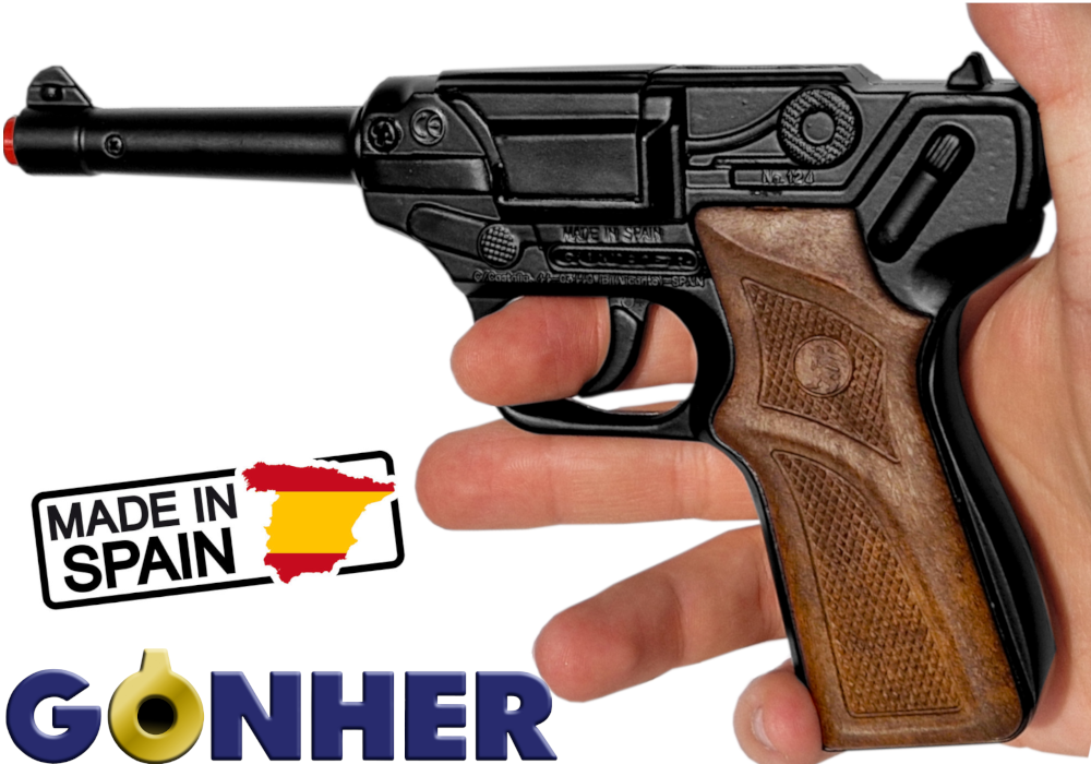 GONHER Hiszpański Metalowy Pistolet Parabellum Na Kapiszony+3x Spłonka ...