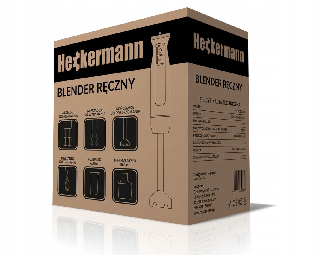 BLENDER MIKSER ROBOT RĘCZNY HECKERMANN WIELOFUNKCYJNY 1200W