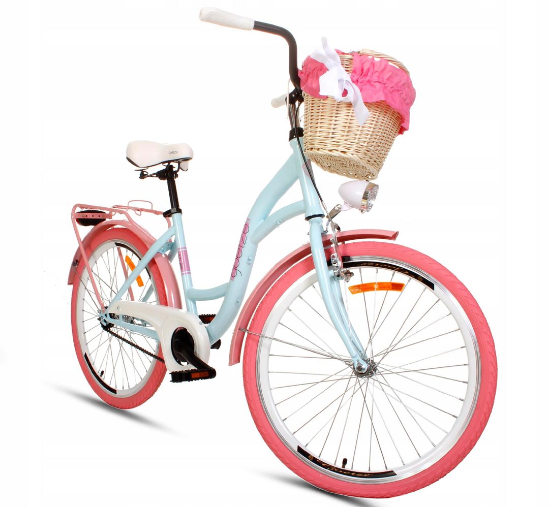 Damski rower miejski Goetze Style 24+ kosz / Błękitno-różowy