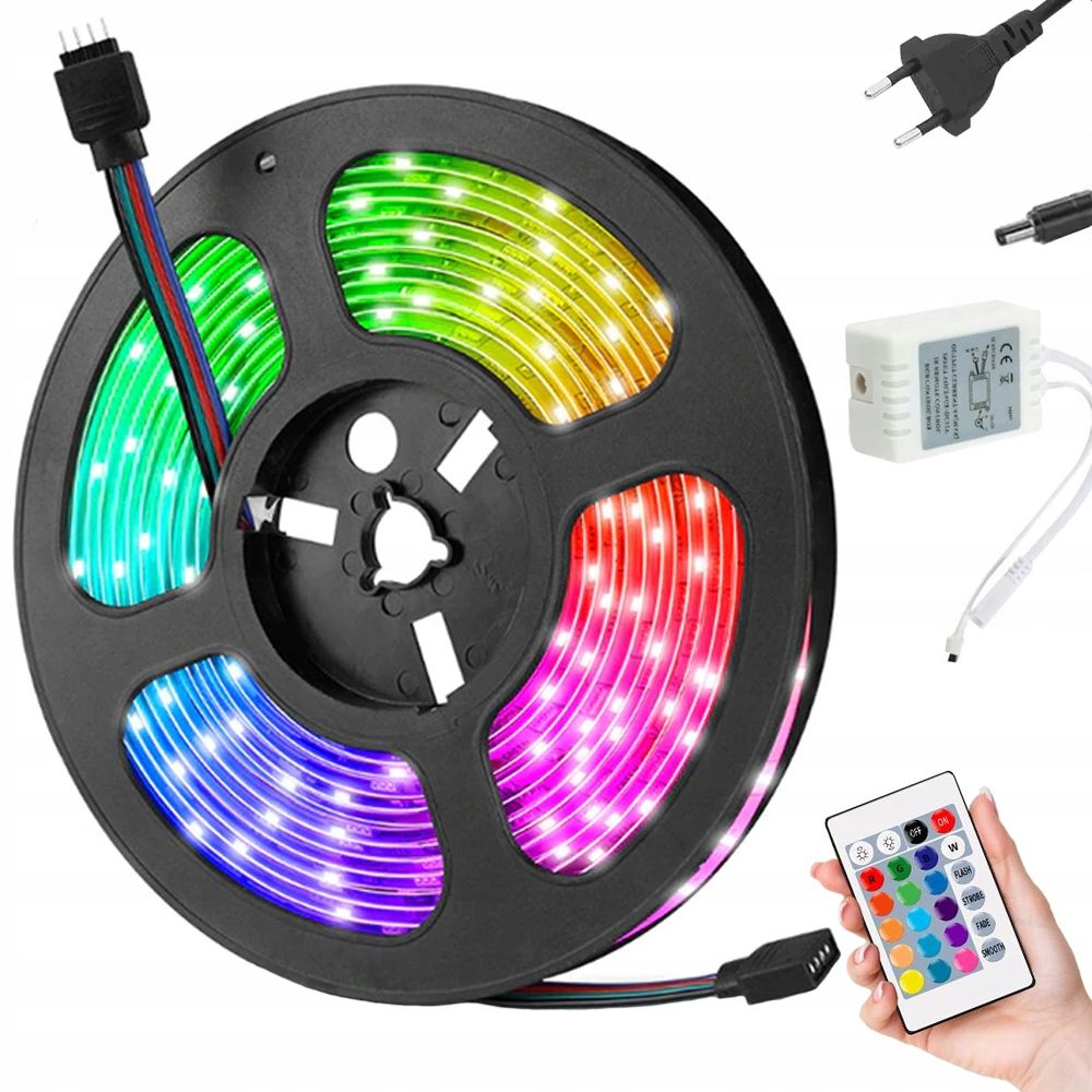 TAŚMA LED SMD 5050 RGB ZESTAW PILOT 5M WODOODPORNA 12257