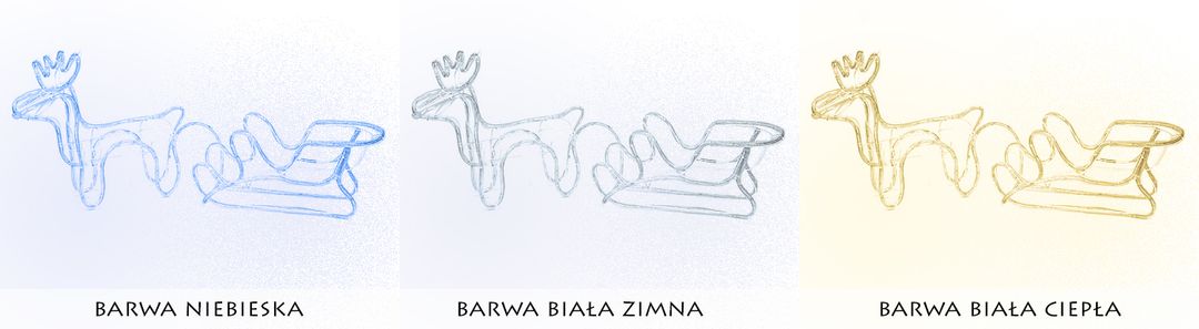 RENIFER z saniami WĄŻ LED jelonek świecący 3D duży ZIMNY BIAŁY