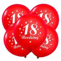 Balony 12", "Liczba 18 Urodziny", czerwone, 5 szt