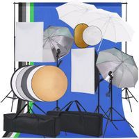Zestaw studyjny z lampami softbox, parasolkami, tłami i blendami