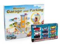 Zestaw promocyjny Drewniany parking/Garaż + samochody resoraki