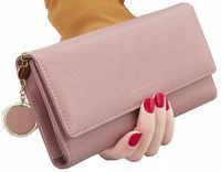 Duży portfel damski Pink skórzany brelok pojemny  C38_A_Różowy