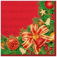 Serwetki "Świąteczna ramka z kokardą na czerwonym tle", Maki, 33 cm, 20