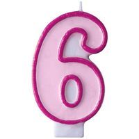 Świeczka na tort " 6", PARTYDECO, różowa