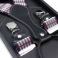 Białe szelki w granatowo-czerwoną kratkę SZ35