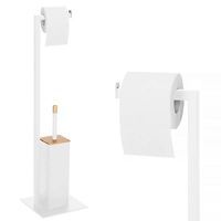 Stojak toaletowy na papier i szczotkę WC, metalowy, bambus biały