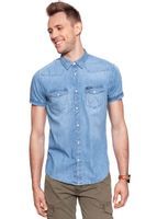 KOSZULA JEANSOWA MĘSKA WRANGLER SS WESTERN SHIRT LIGHT INDIGO W5A10O74E S