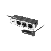 Rozdzielacz gniazda zapalniczki samochodowej x3 z kablem i USB