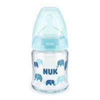 NUK FC+ Butelka antykolkowa szklana z czujnikiem 120ml + smoczek 0-6m niebieska