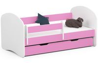 Łóżko dziecięce 140x70 SMILE z materacem i szufladą różowe