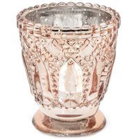 Świecznik "Ornament", różowo-złoty, PartyDeco, szklany, 8x7 cm, 4 szt