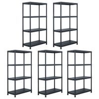 Regały magazynowe, 5 szt., czarne, 60x30x138 cm, plastikowe