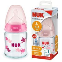 NUK FC+ Butelka antykolkowa szklana z czujnikiem 120ml + smoczek 0-6m różowa
