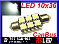 żarówka LED 6 LED Power SMD 10x36 mm 36mm biała zimna 12v canbus