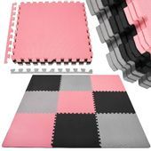 Mata piankowa kwadraty 179x179 cm szare, czarne, różowe puzzle dla dzieci, do ćwiczeń pianka EVA