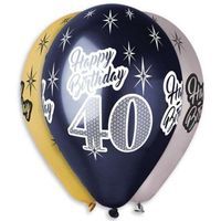 Balony "40 Happy Birthday", metalik mix, GEMAR, 12", 6 szt