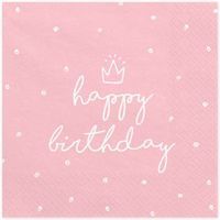 Serwetki "Happy Birthday", różowe, PartyDeco, 33 cm, 20 szt
