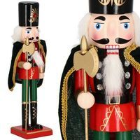Dziadek do orzechów 38 cm z toporem, drewniany żołnierzyk czarno-czerwony, figurka świąteczna