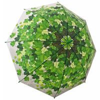 Przezroczysta parasolka damska w jesienny wzór, zielone liście