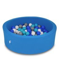 Suchy basen 90x30cm niebieski z piłeczkami 200szt (turkusowe, niebieskie, białe, szare)