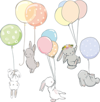 NALEPKI ZAJĄCE króliki BALONY z balonami ZESTAW ścianę dla dziecka S