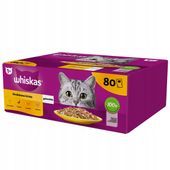 WHISKAS MOKRA KARMA DLA KOTA KURCZAK INDYK DRÓB KACZKA W GALARETCE 80X85 G