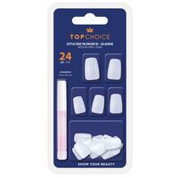 TOP CHOICE Tipsy, sztuczne paznokcie trapezowe białe 24 sztuki + klej 2g