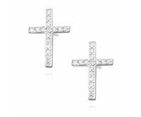 Delikatne rodowane srebrne kolczyki celebrytka krzyżyk krzyż cyrkonie srebro 925 Z1336E